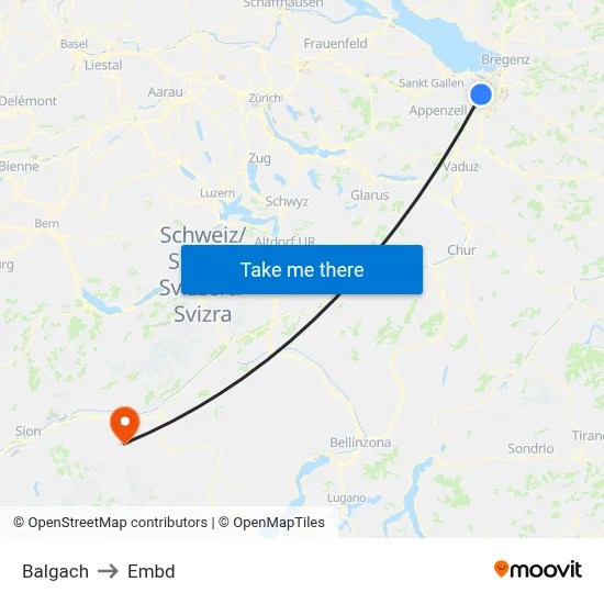 Balgach to Embd map