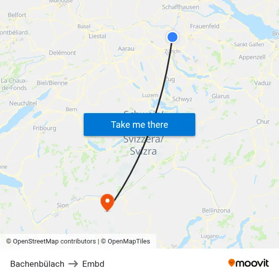 Bachenbülach to Embd map