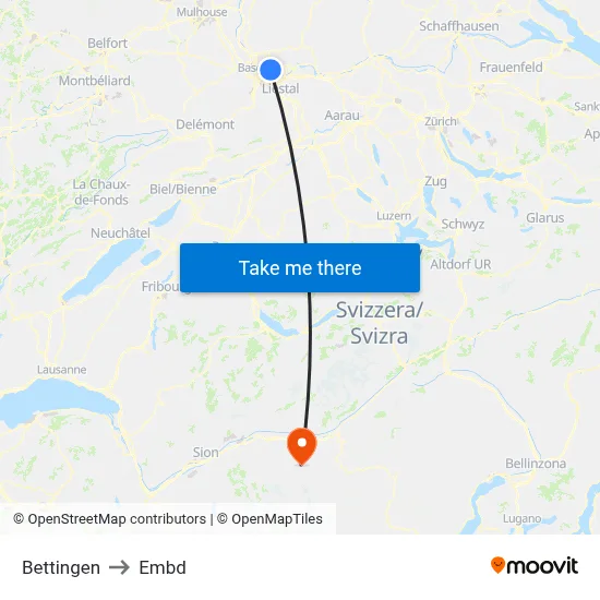 Bettingen to Embd map