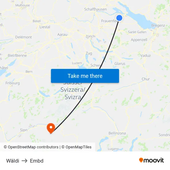 Wäldi to Embd map
