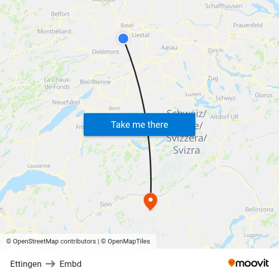 Ettingen to Embd map