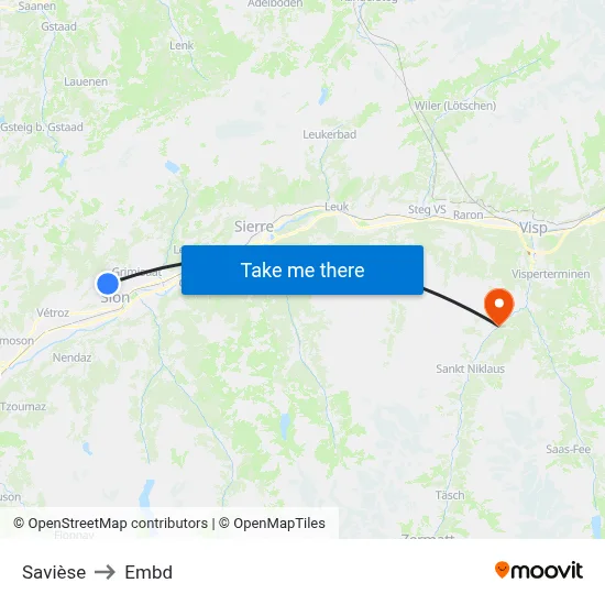 Savièse to Embd map