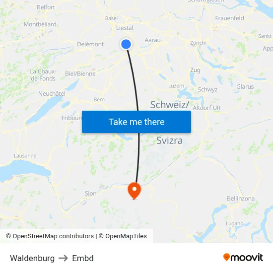 Waldenburg to Embd map