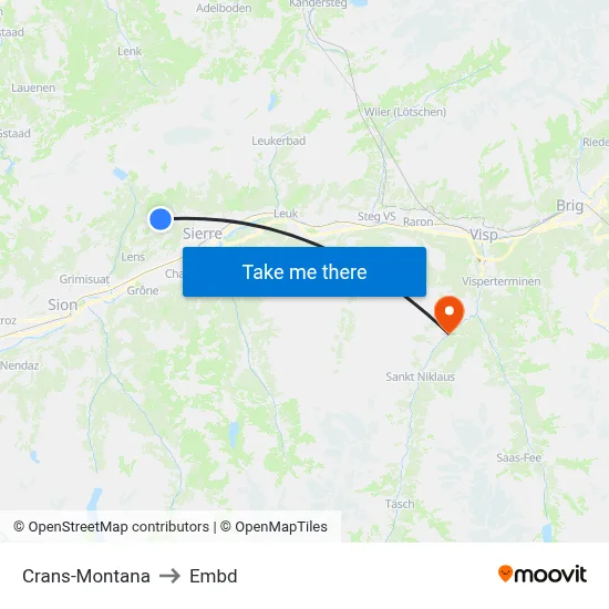 Crans-Montana to Embd map