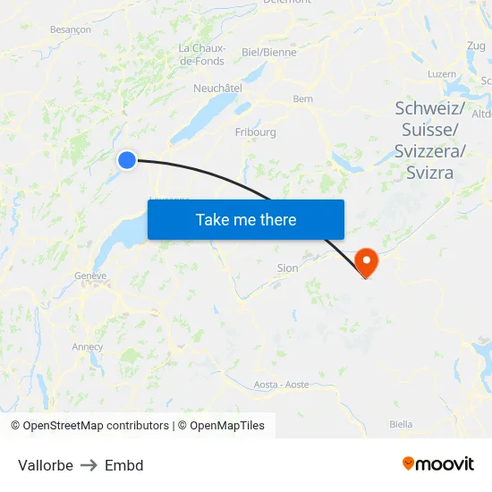 Vallorbe to Embd map