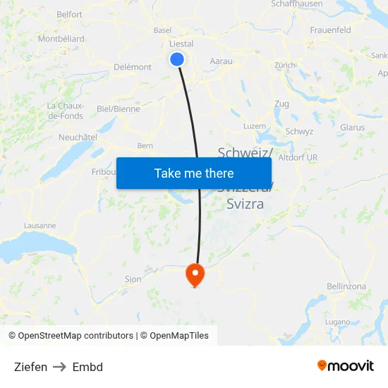Ziefen to Embd map