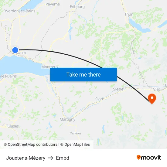 Jouxtens-Mézery to Embd map