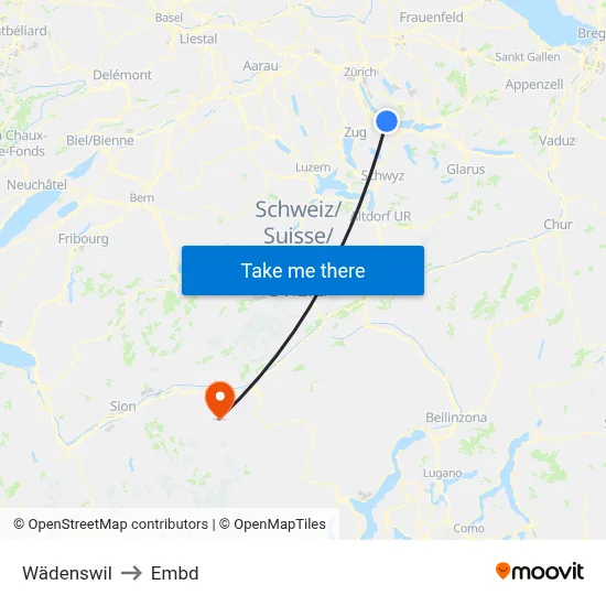 Wädenswil to Embd map