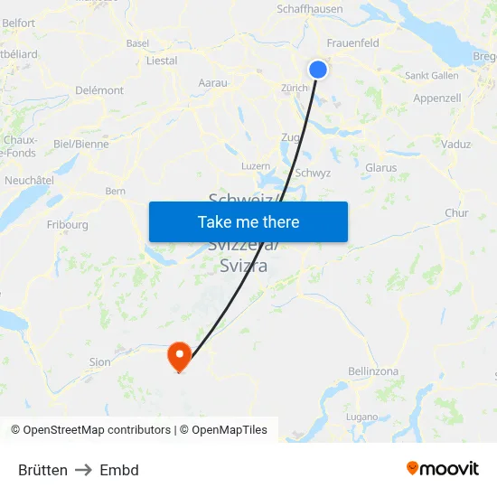 Brütten to Embd map