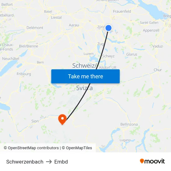 Schwerzenbach to Embd map