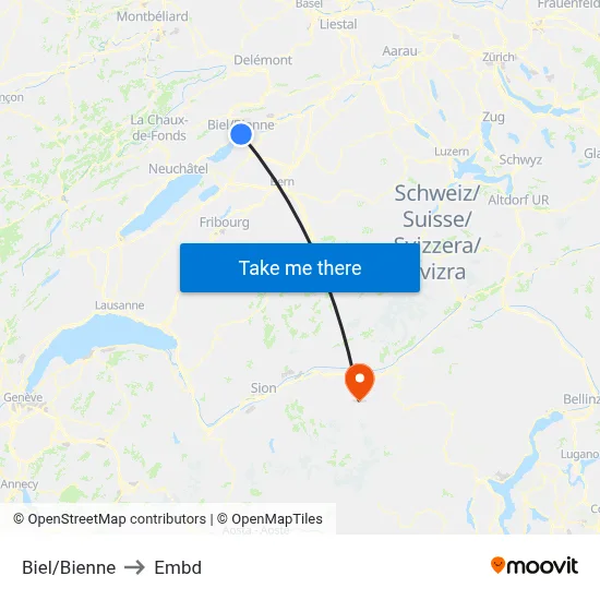 Biel/Bienne to Embd map