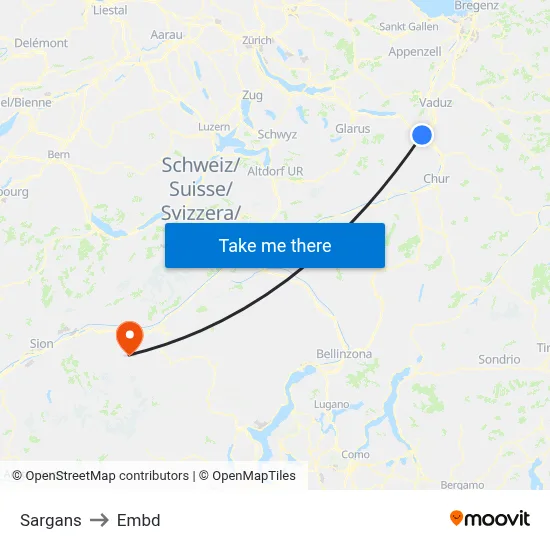 Sargans to Embd map