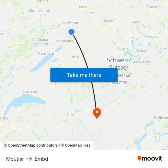 Moutier to Embd map