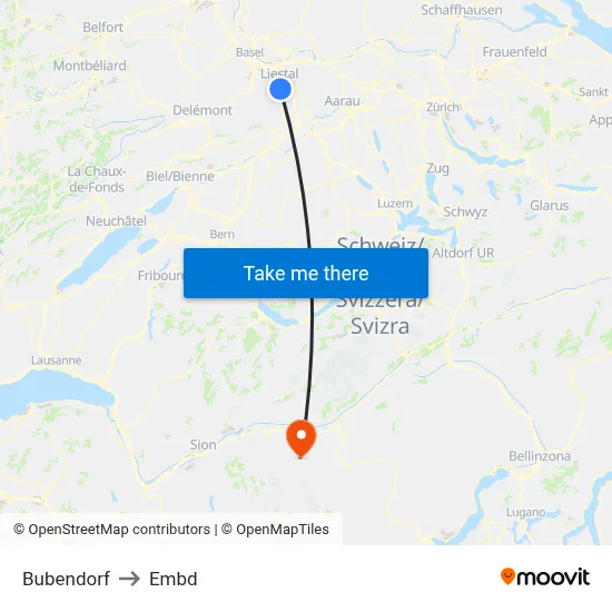 Bubendorf to Embd map