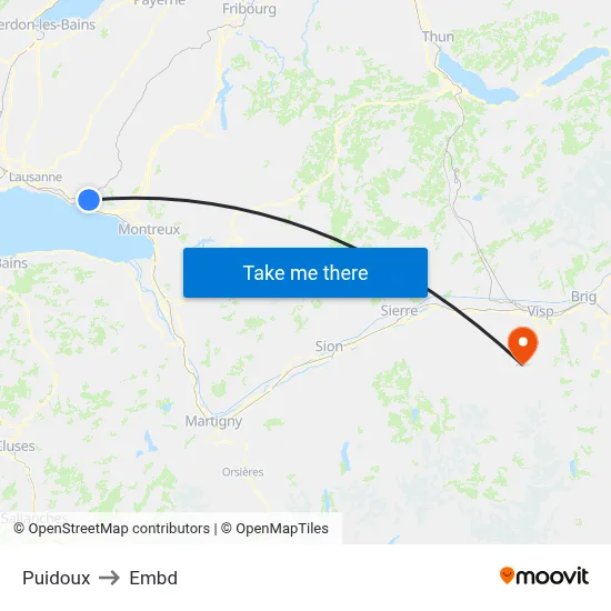 Puidoux to Embd map