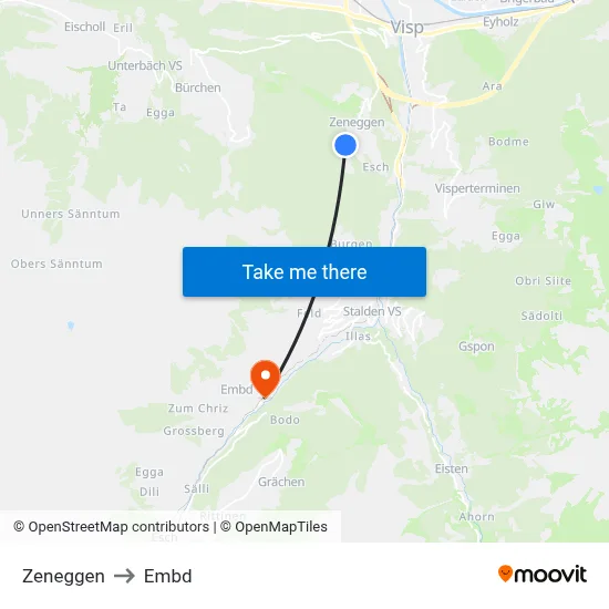 Zeneggen to Embd map