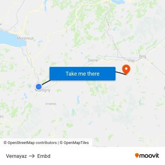 Vernayaz to Embd map