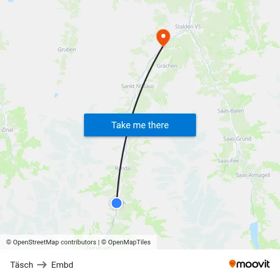 Täsch to Embd map