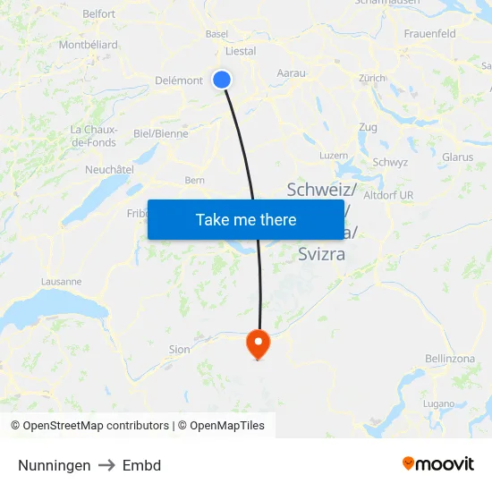 Nunningen to Embd map