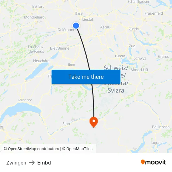 Zwingen to Embd map