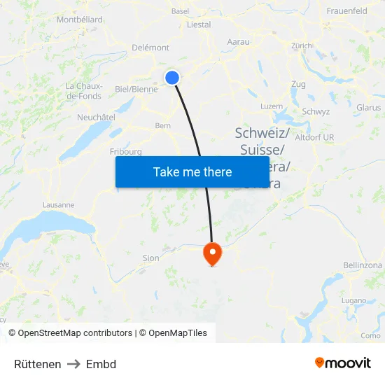 Rüttenen to Embd map