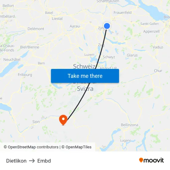 Dietlikon to Embd map