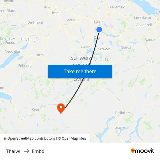 Thalwil to Embd map
