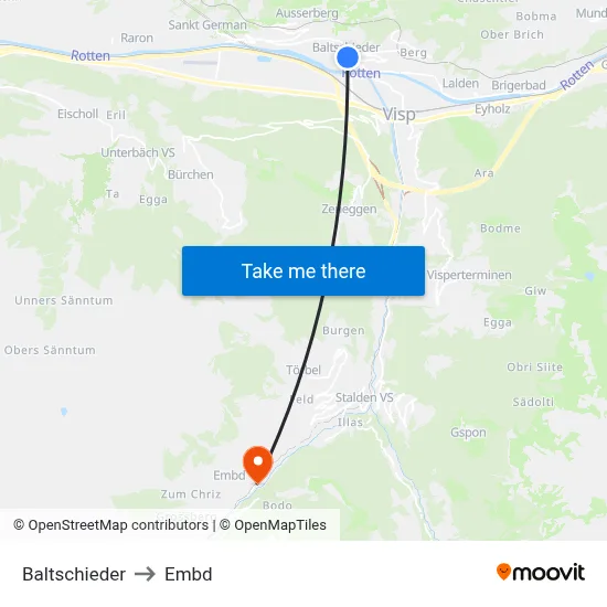 Baltschieder to Embd map