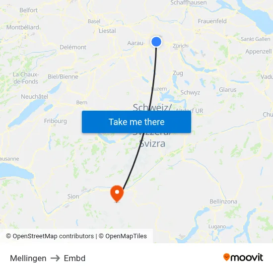 Mellingen to Embd map