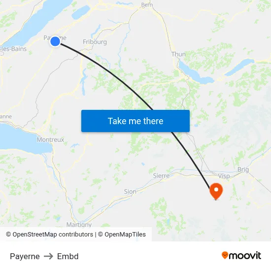 Payerne to Embd map