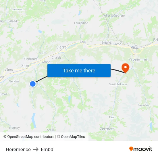 Hérémence to Embd map