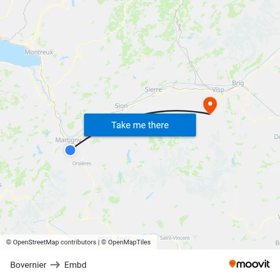 Bovernier to Embd map