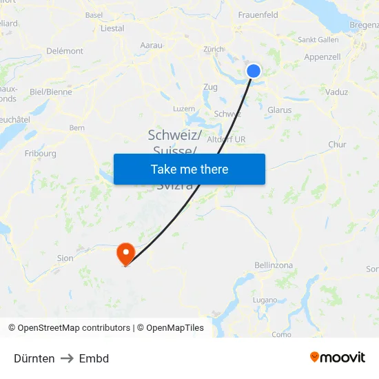 Dürnten to Embd map