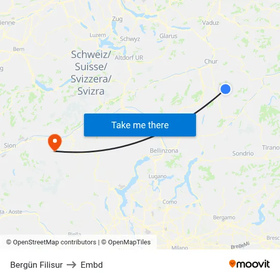 Bergün Filisur to Embd map
