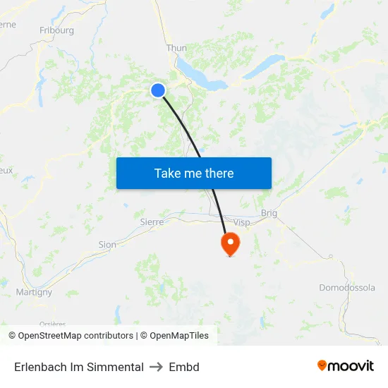 Erlenbach Im Simmental to Embd map