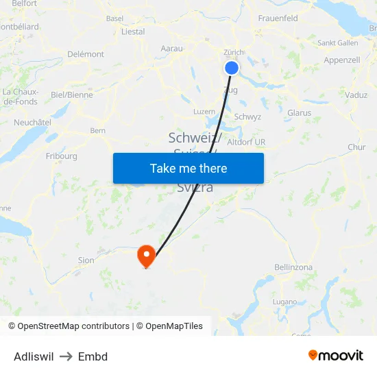 Adliswil to Embd map