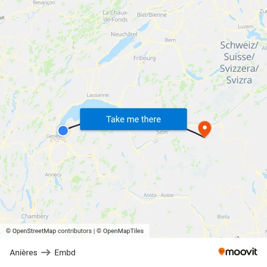 Anières to Embd map