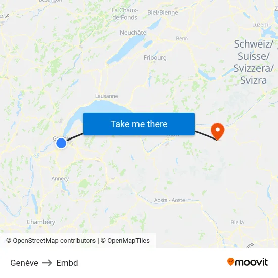Genève to Embd map