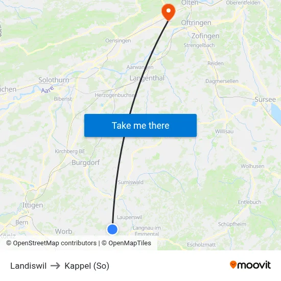 Landiswil to Kappel (So) map