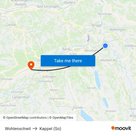 Wohlenschwil to Kappel (So) map