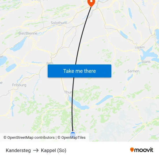 Kandersteg to Kappel (So) map