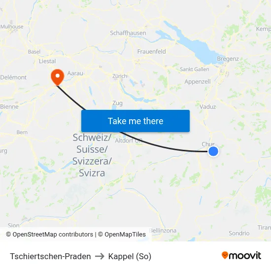 Tschiertschen-Praden to Kappel (So) map