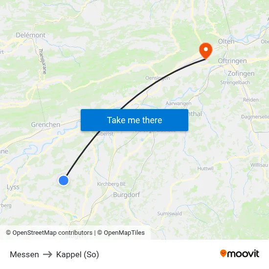 Messen to Kappel (So) map