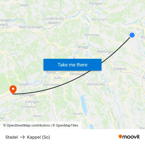 Stadel to Kappel (So) map