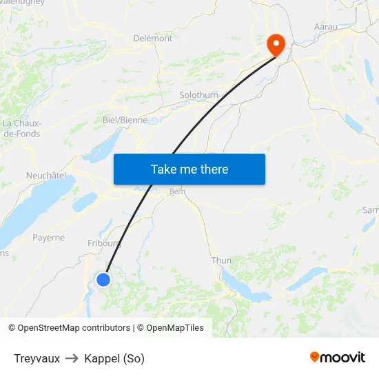 Treyvaux to Kappel (So) map