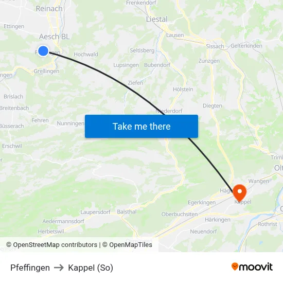 Pfeffingen to Kappel (So) map