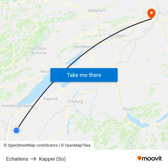Echallens to Kappel (So) map