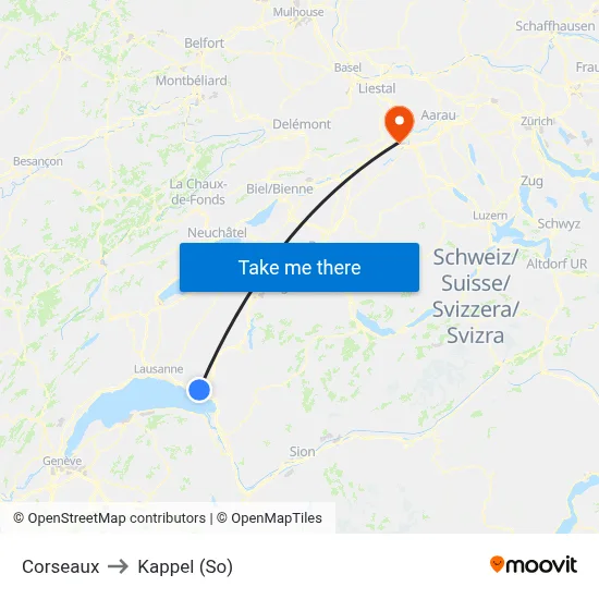 Corseaux to Kappel (So) map
