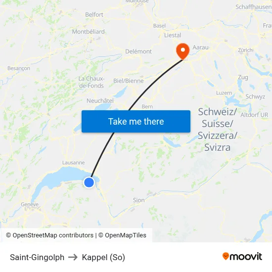 Saint-Gingolph to Kappel (So) map