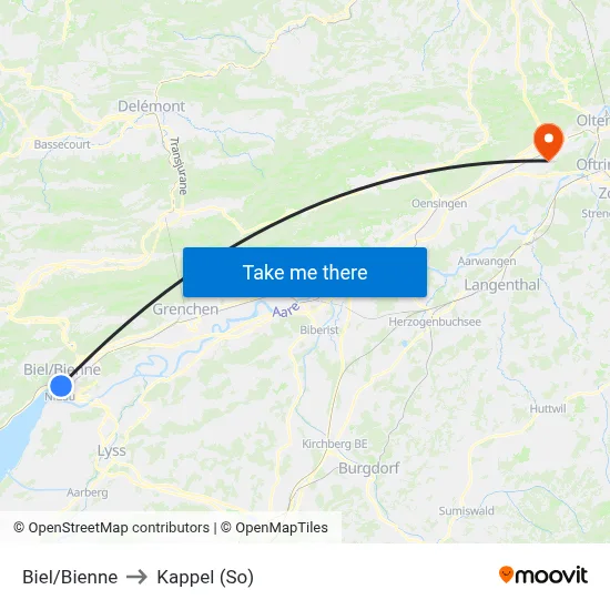 Biel/Bienne to Kappel (So) map